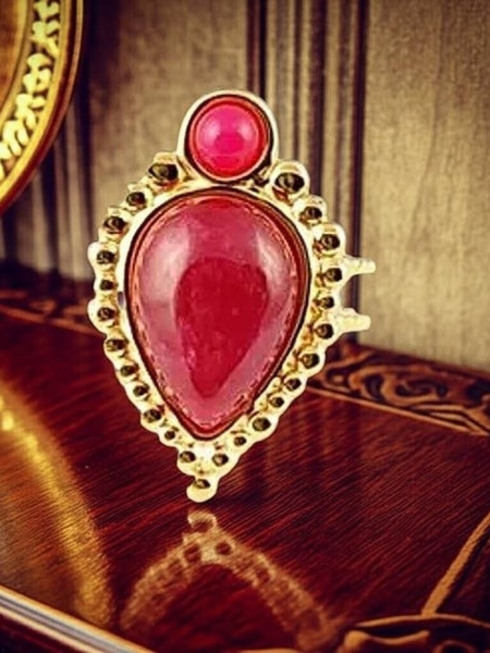 NWOT Stainless Steel Red Agate Teardrop Statement Ring